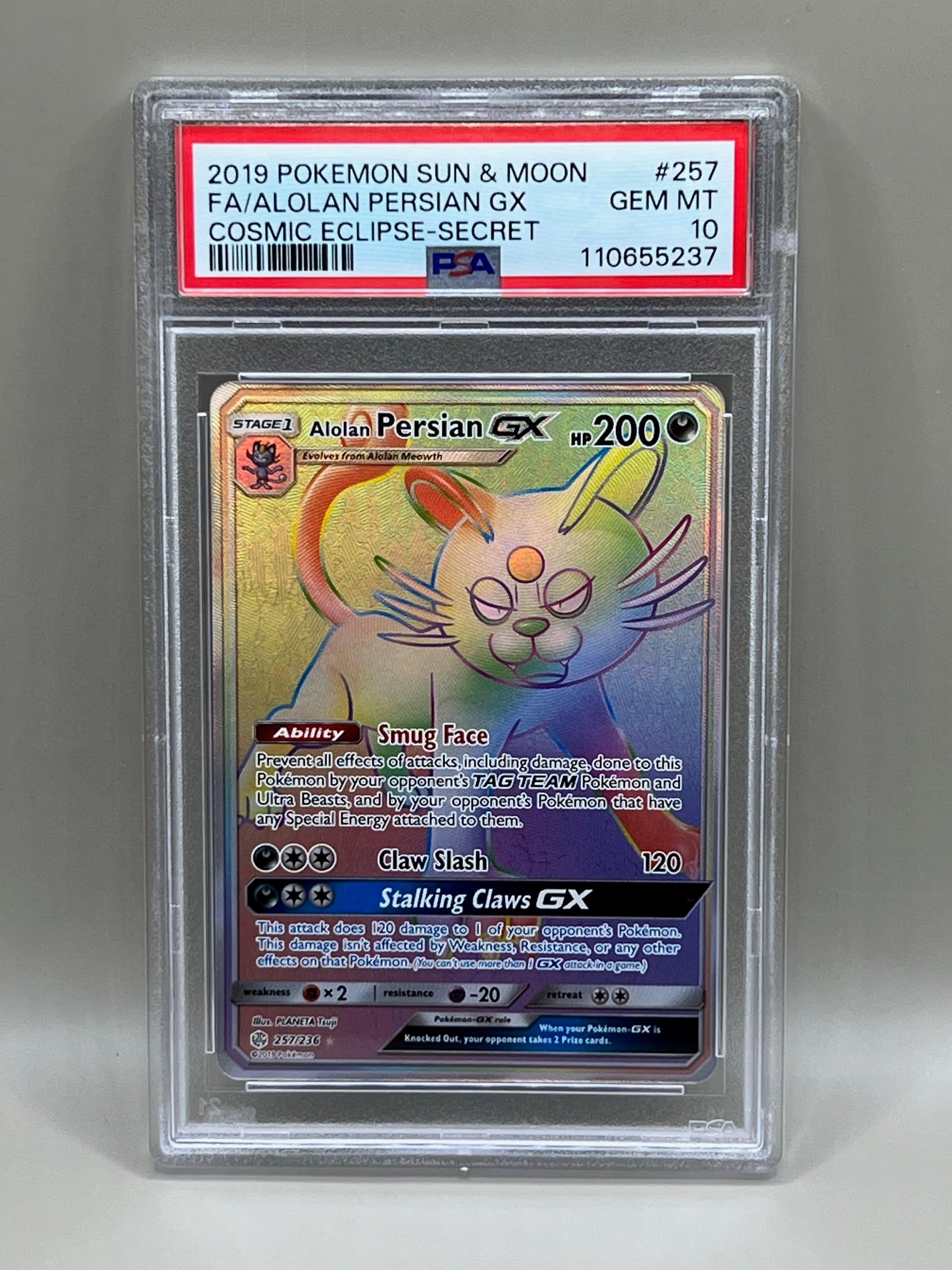 alolan persian pokemon card ALOLAN PERSIAN GX PSA 10 COSMIC ECLIPSE – IGI CARDS