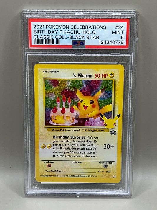BIRTHDAY PIKACHU HOLO CLASSIC COLL-BLACK STAR PSA 9 CELEBRATIONS
